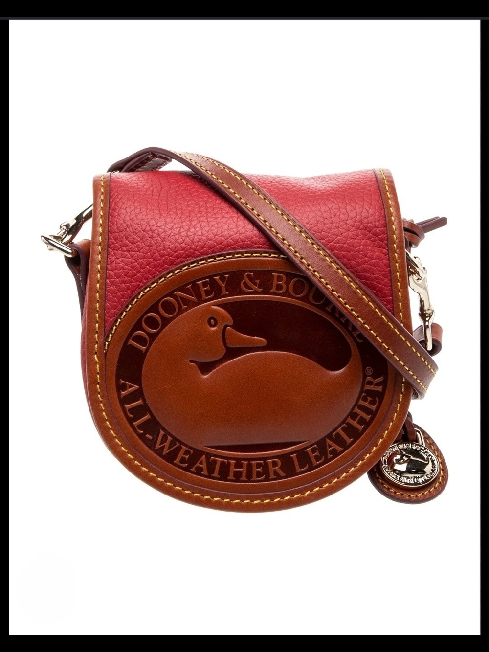 Dooney & Bourke Red Pebbled Leather Mini Crossbody with Brown Trim